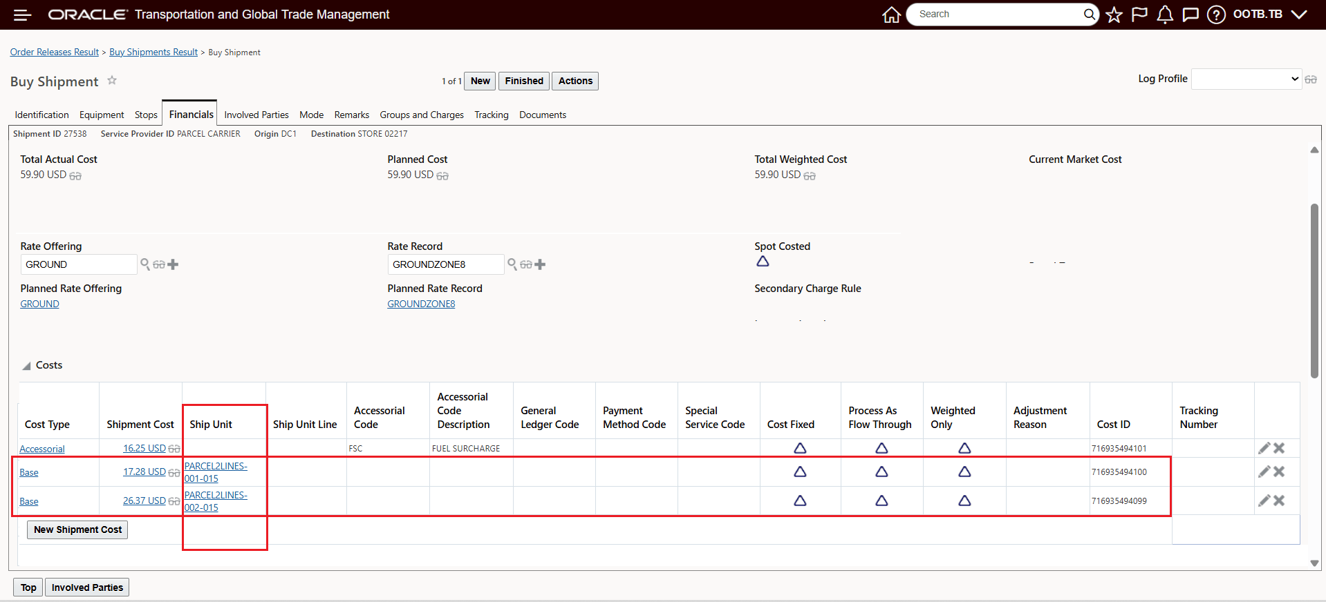 Shipment Ship Unit Cost Visibility