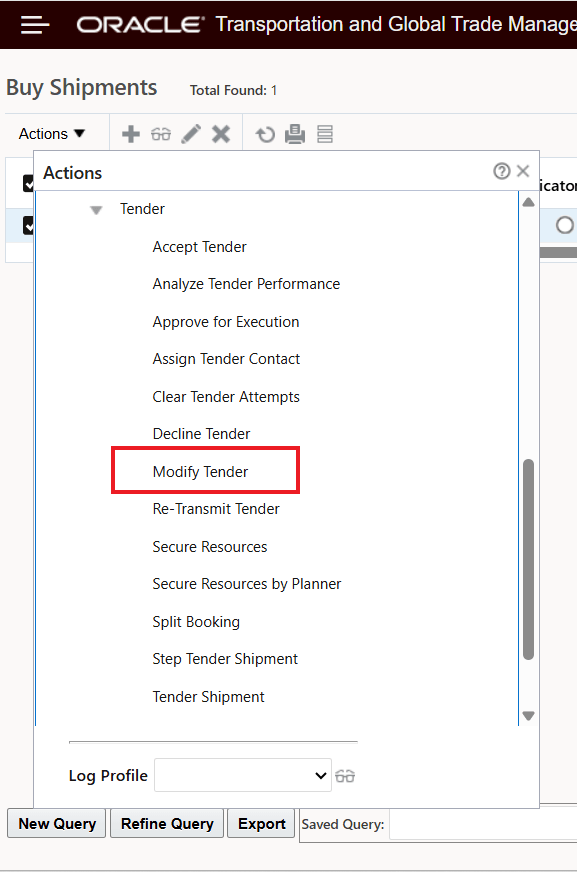 Modify Tender Action