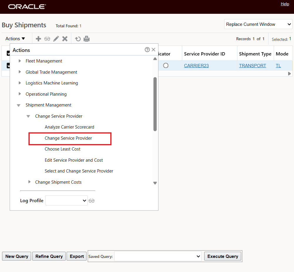 Change Service Provider Action