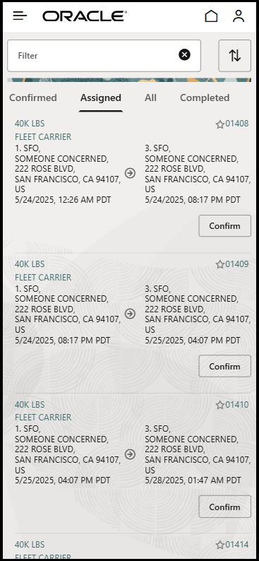 Shipment List Screen