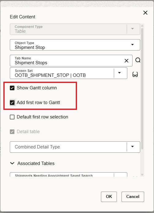 Configure New Option - Add first row to Gantt