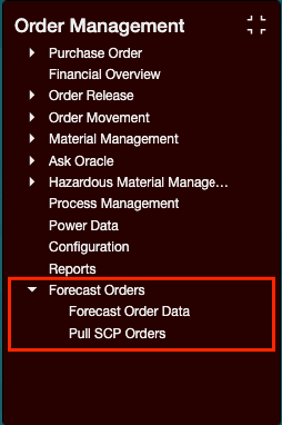 Forecast orders menu