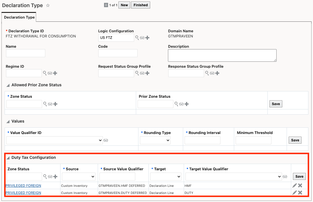 Declaration Type for FTZ Exit