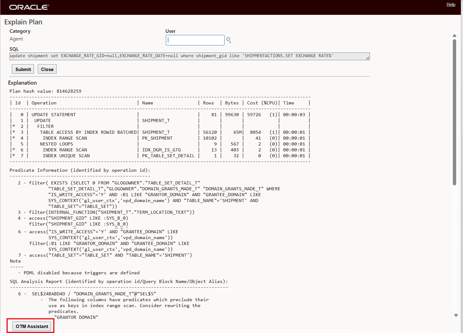 Explain Plan OTM Assistant