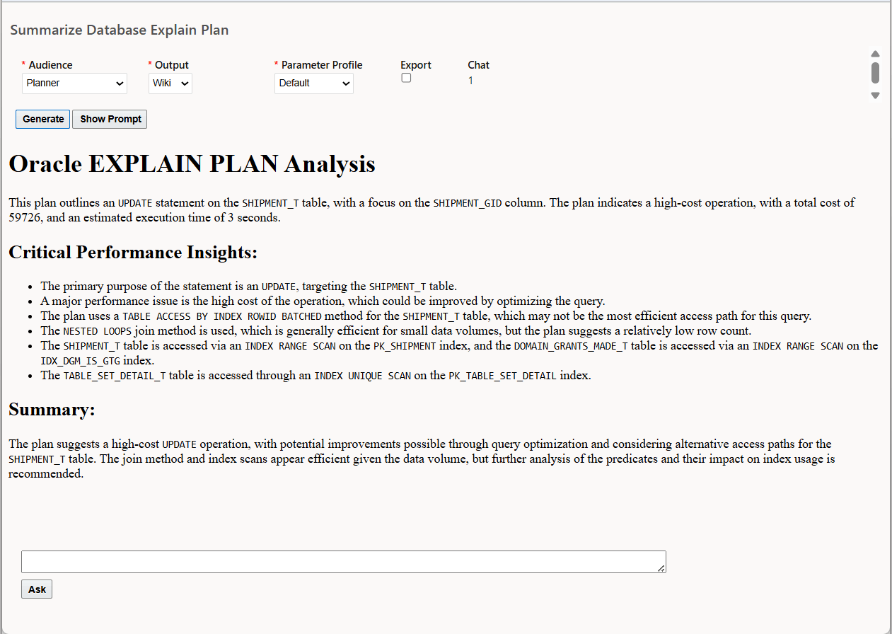 Summarize Database Explain Plan - Planner Audience