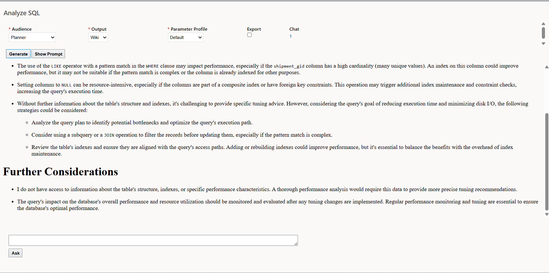 Analyze SQL Audience = Planner
