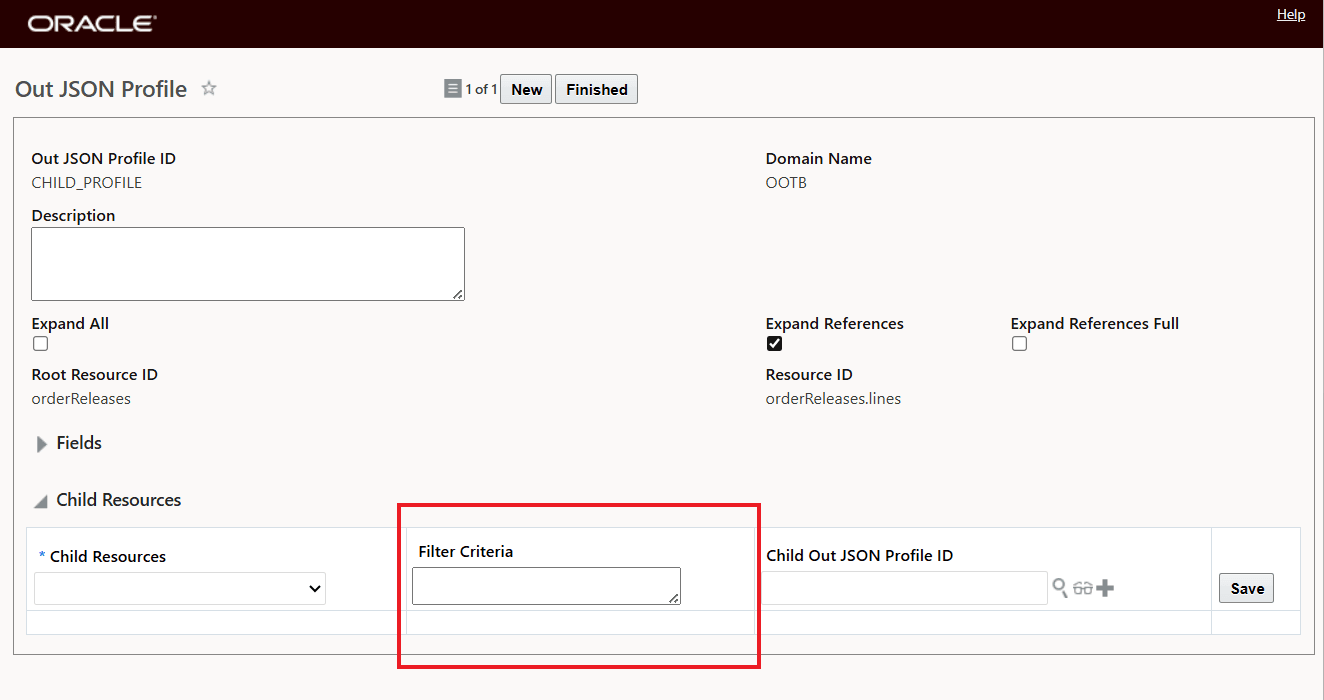 Out JSON Profile Child Resource Filter
