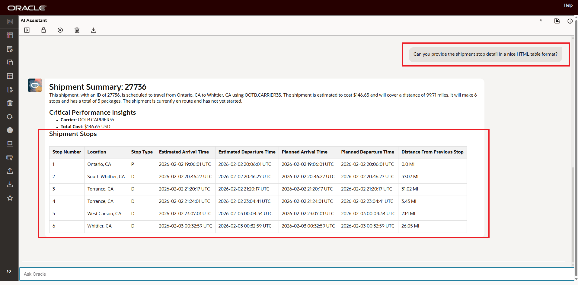 Chat Response With Improved Table Format