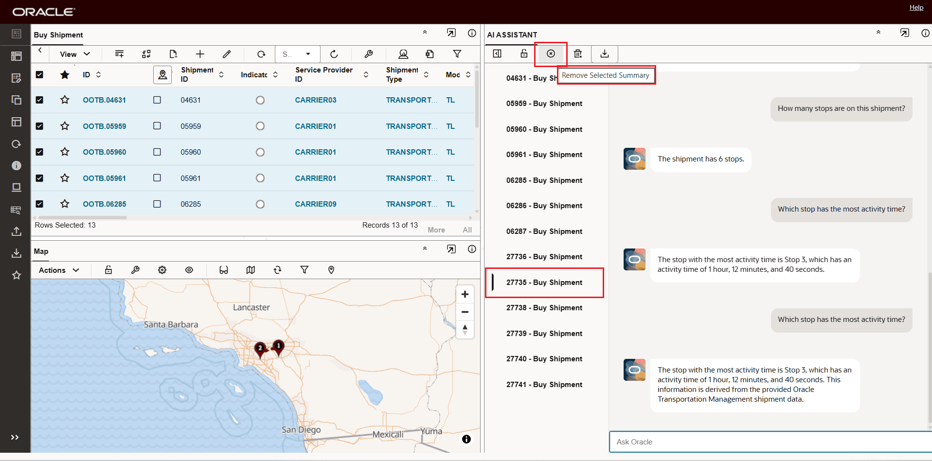Remove Selected Shipment 27735
