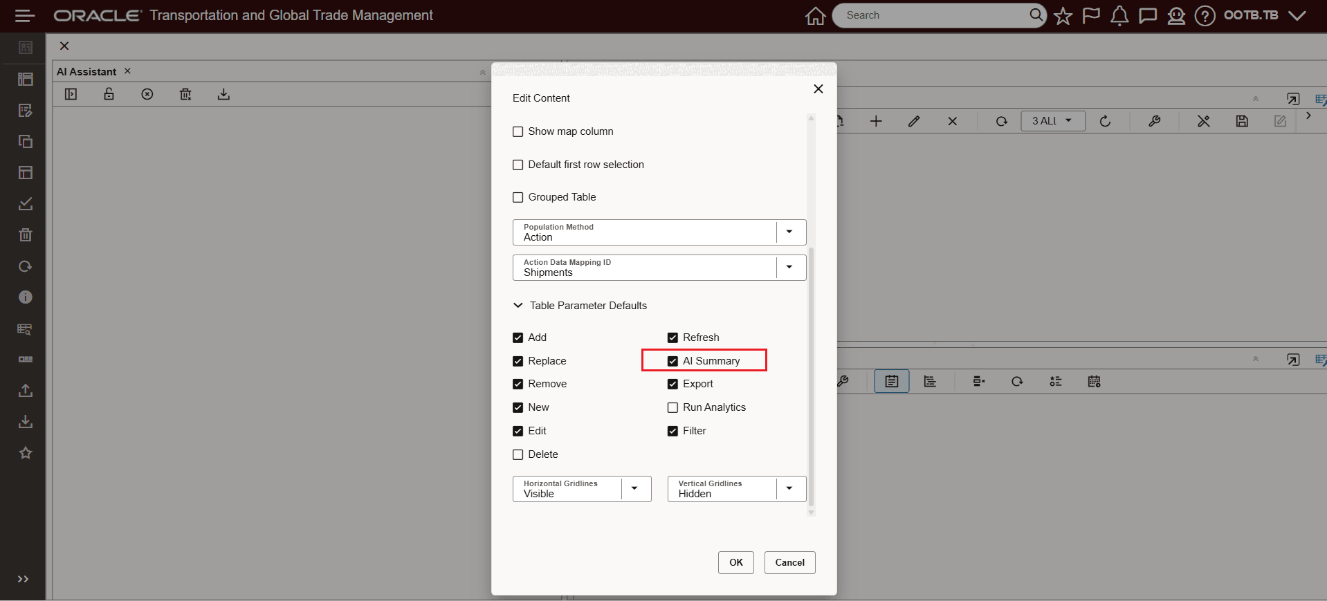 Table Parameter Defaults - Check the AI Summary Option
