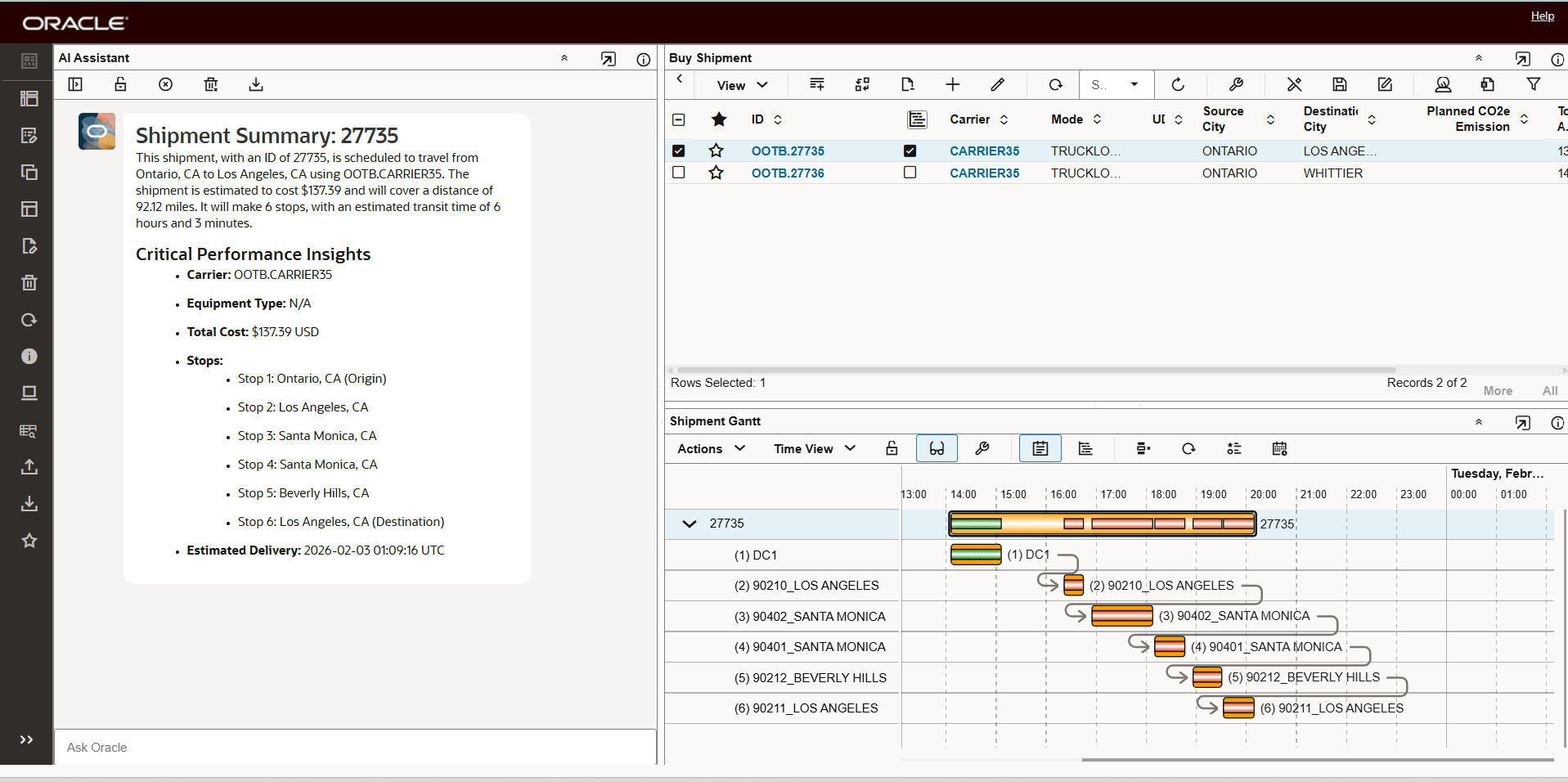 Configured Enhanced Layout Used in Shipment Summary Action