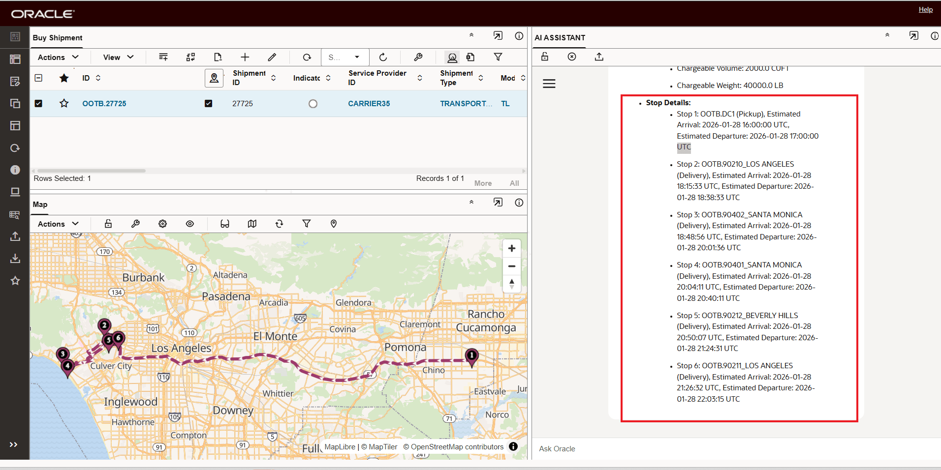 AI Assistant - Shipment Summary Stop Details