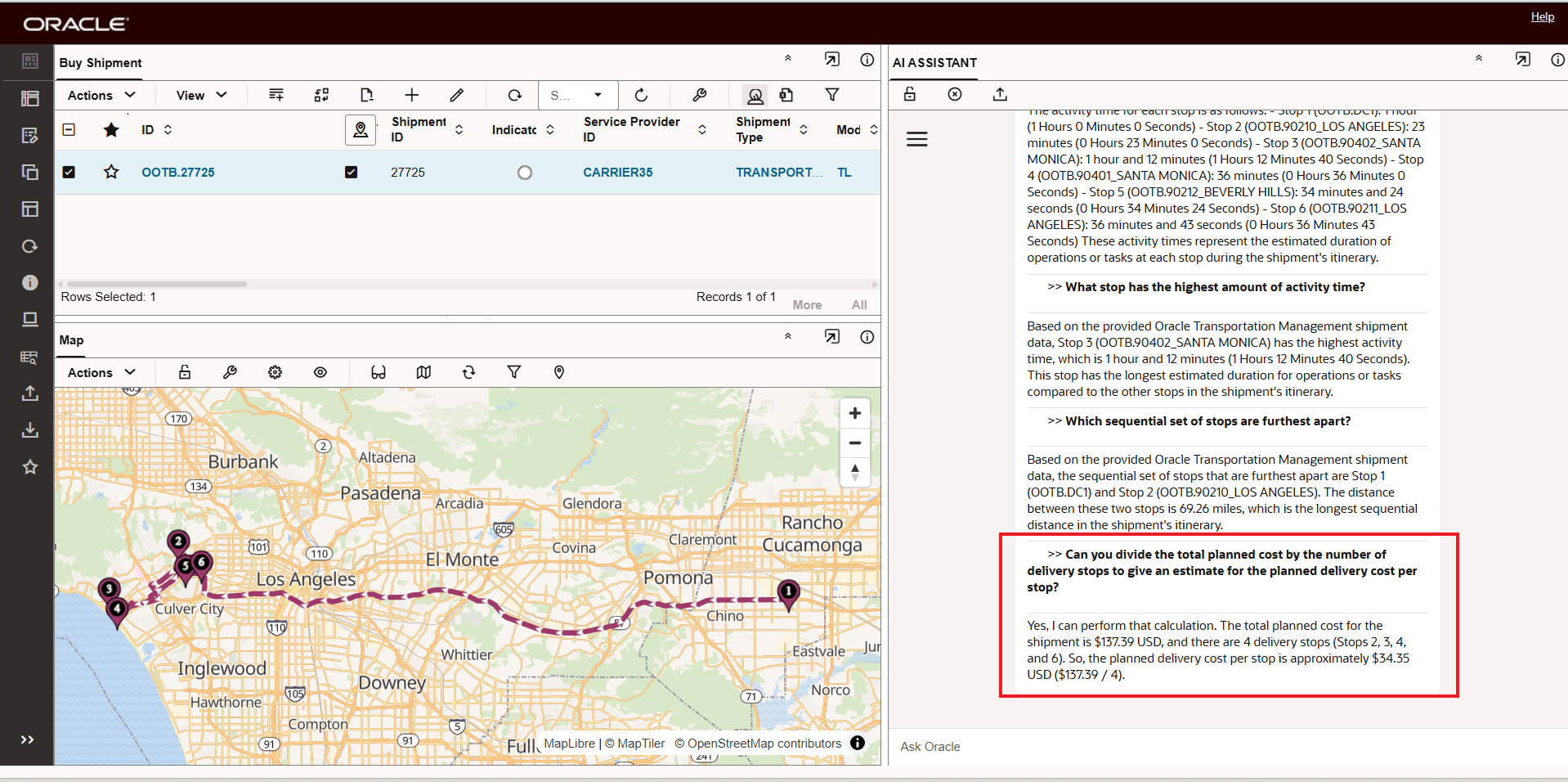 Average Cost Per Stop Based On Total Planned Cost