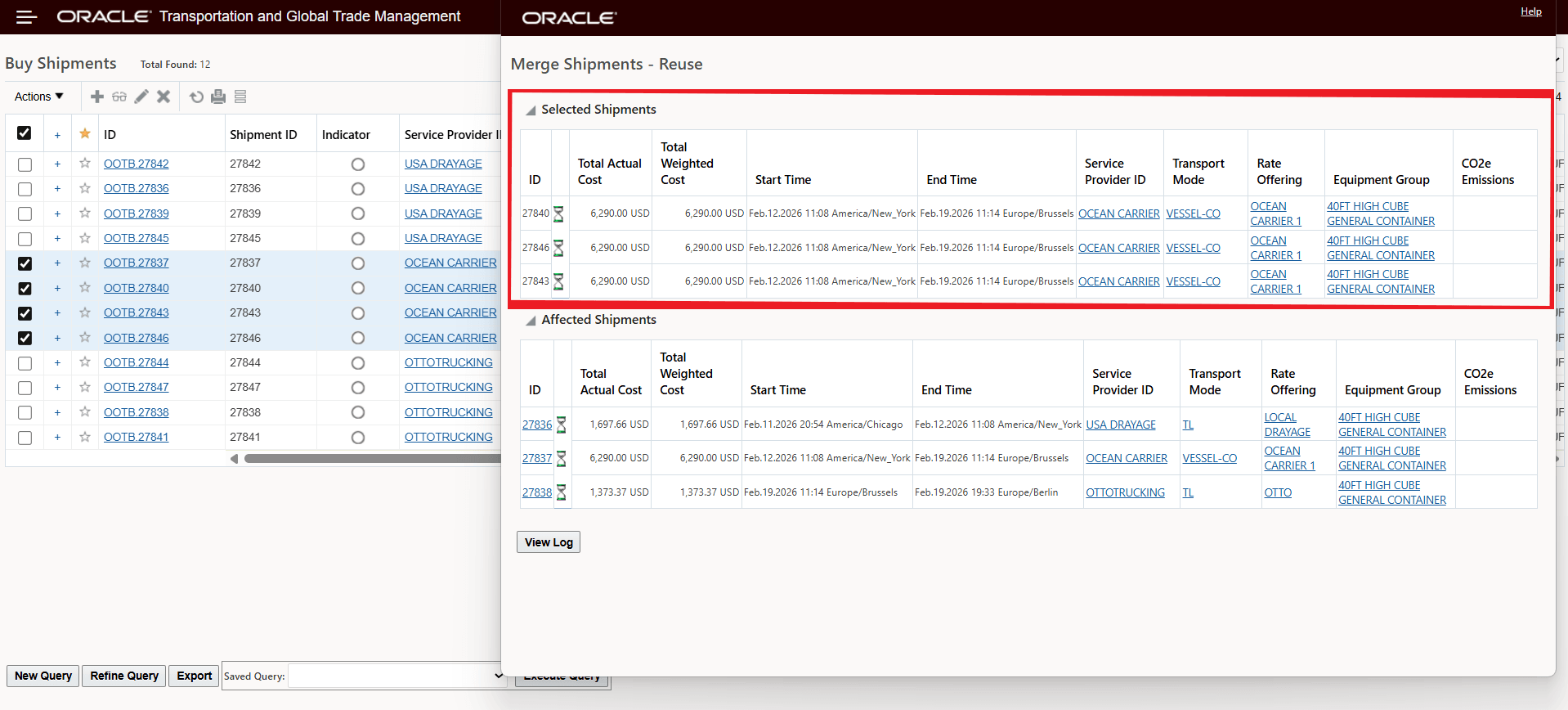 Merge Shipments - Reuse - Result