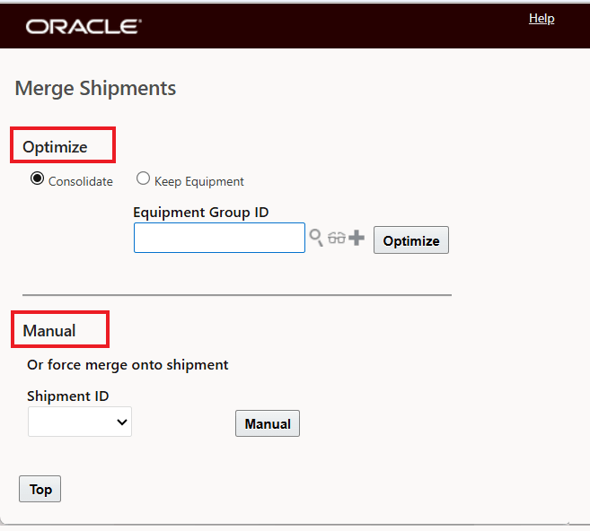 Merge Shipments Action Options