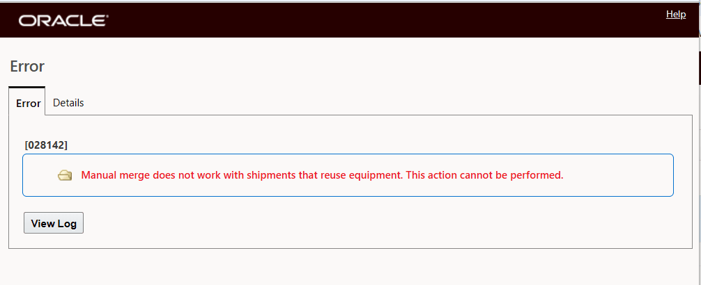 Merge Shipments Action - Manual - Error Message