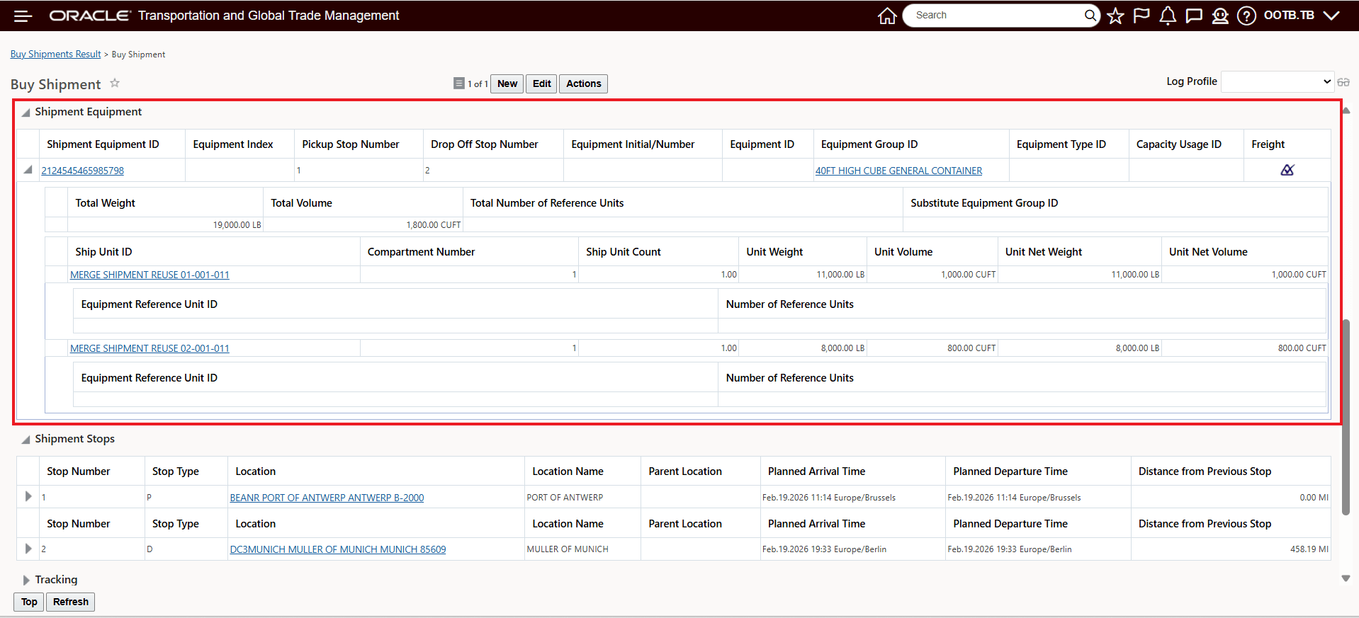 Merge Shipments - Reuse  - Target Shipment Equipment View