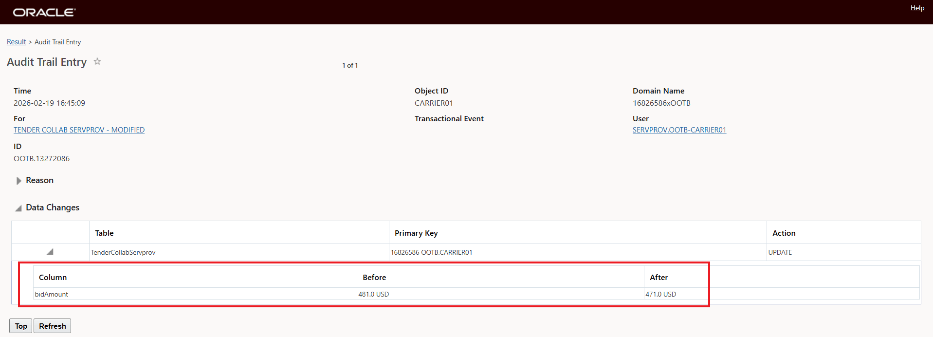 Audit Trail Record for Second Bid