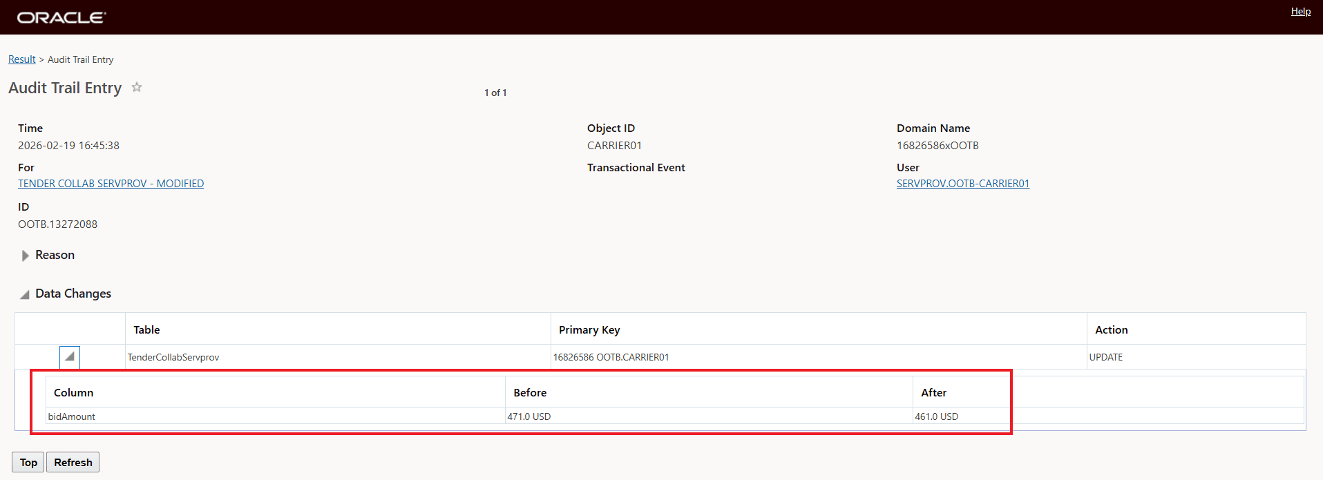 Audit Trail Record for Third Bid
