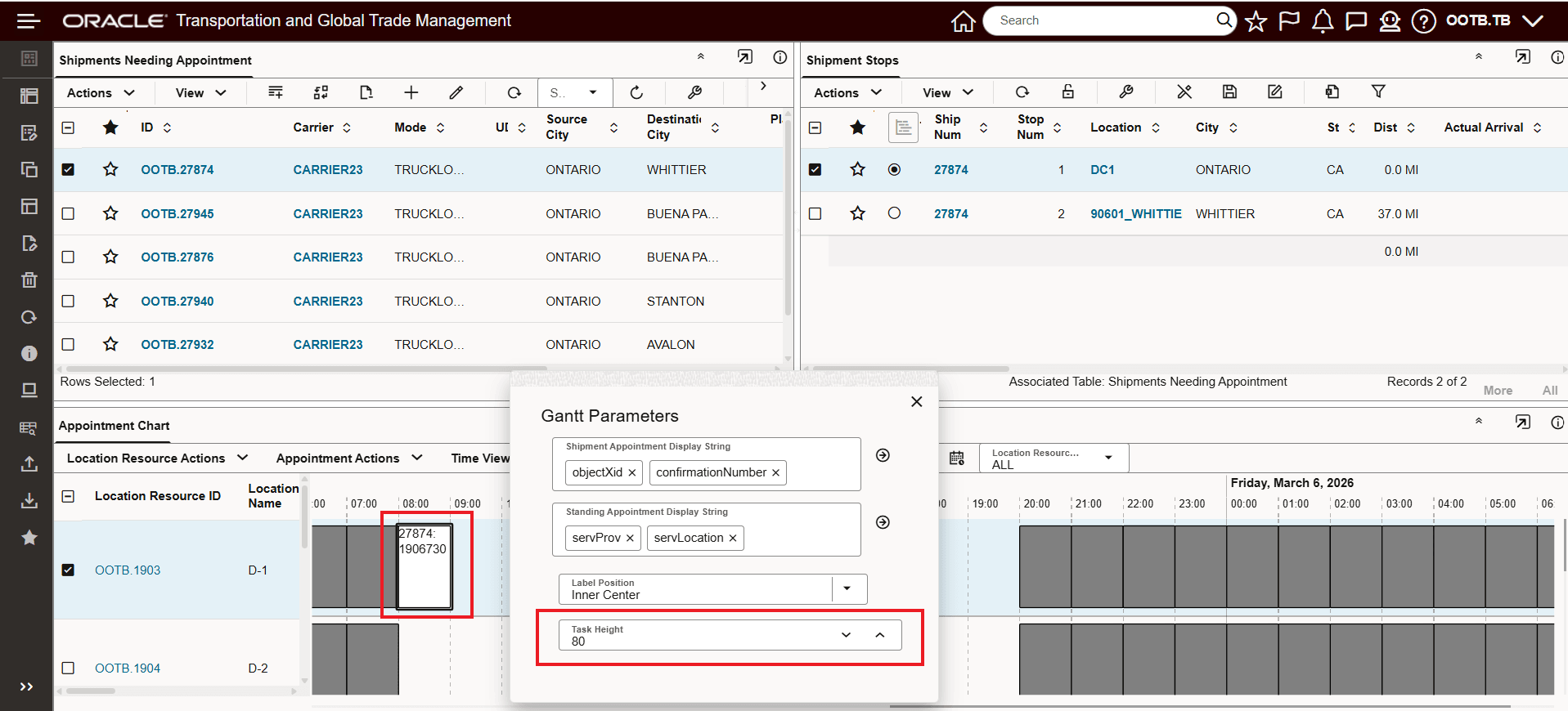 Dock Scheduling Gantt - Task Height Set at 80