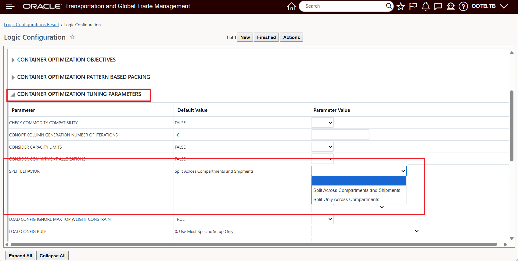 Container Optimization Tuning Parameter - SPLIT BEHAVIOR