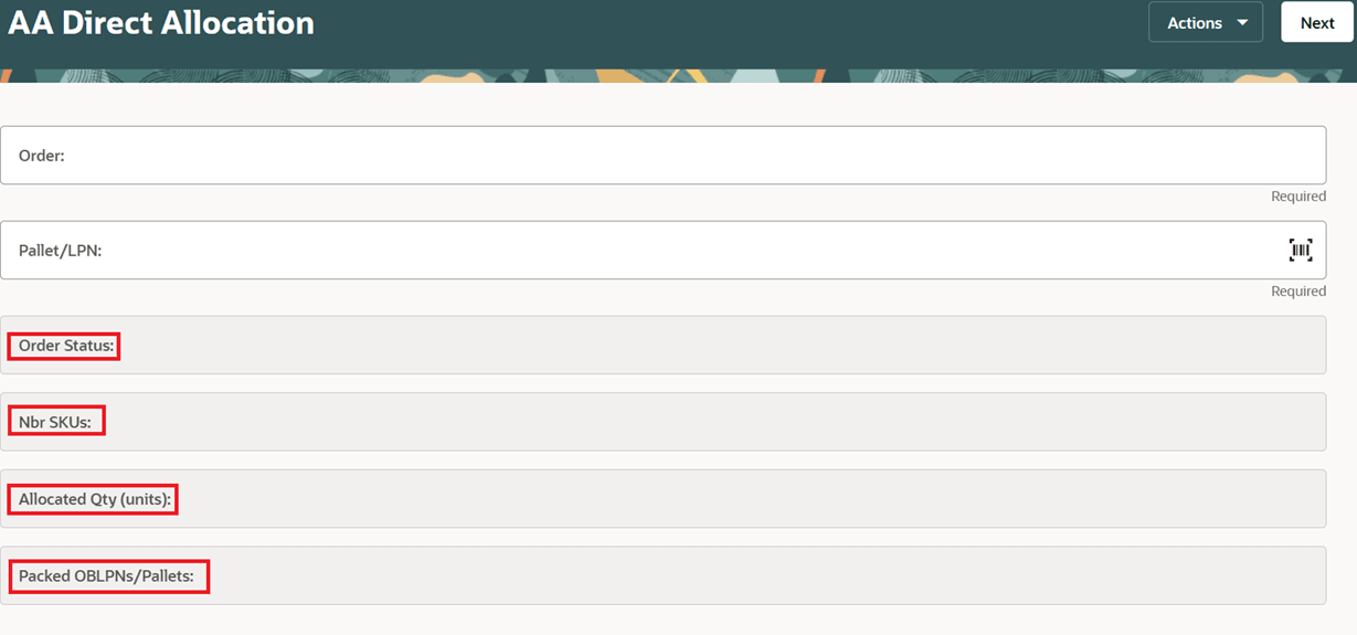 Order and LPN Scan Screen