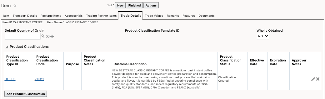 Item > Trade Details Tab