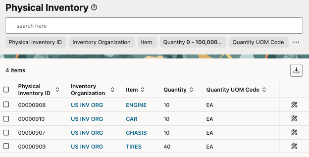 Physical Inventory for Production Receipt