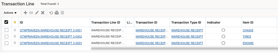 Transaction Lines for Entry