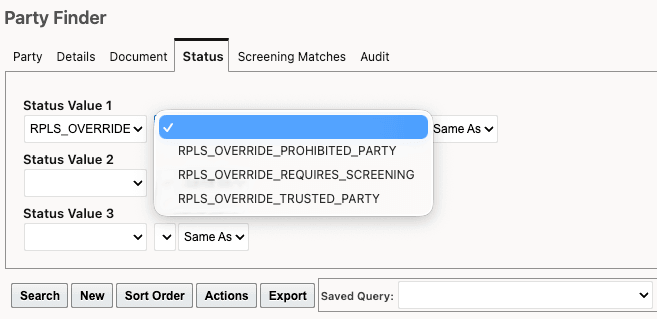 Party Status Type of RPLS_OVERRIDE