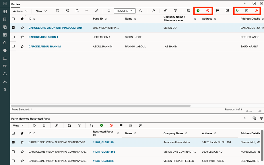 Restricted Party Screening Workbench