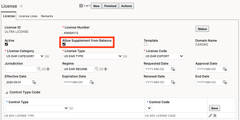 License - Allow Supplement from Balance Field