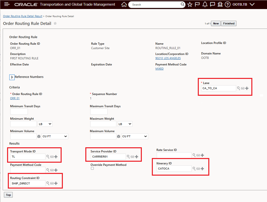 Configured Order Routing Rule Detail