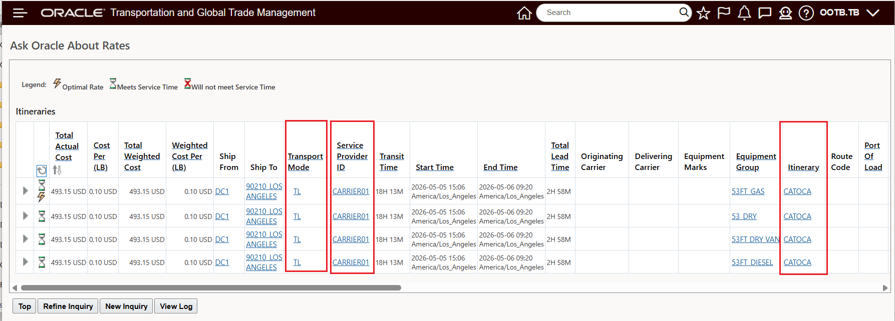 Order Routing Rule Applied to Network Rate and Route RIQ Request Result