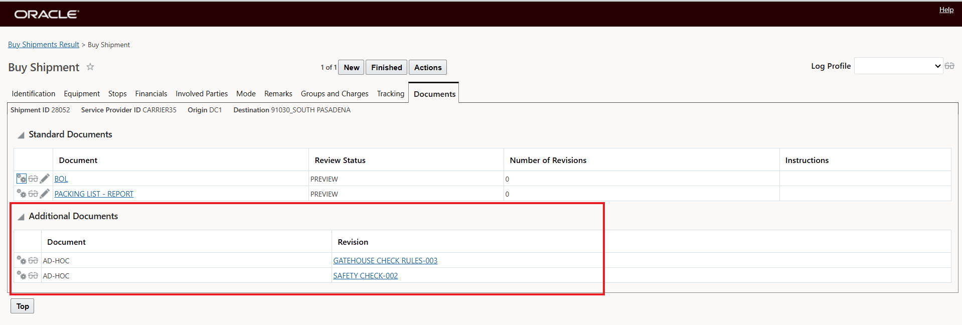 Upload Document for Tendered Shipment Action - Additional Document Added to Shipment