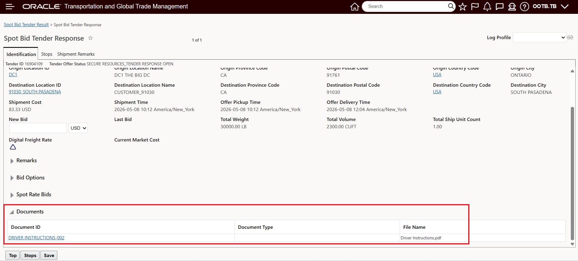 Spot Bid Tender Results - Document Visibility