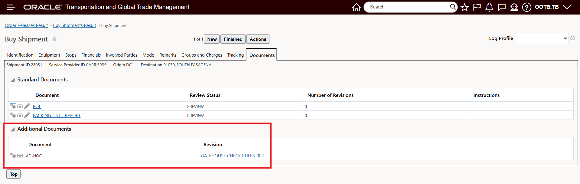 Upload Document for Tendered Shipment Action - Additional Document Added to Shipment 