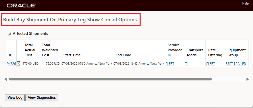 Build Buy Shipment On Primary Leg Show Consol Options