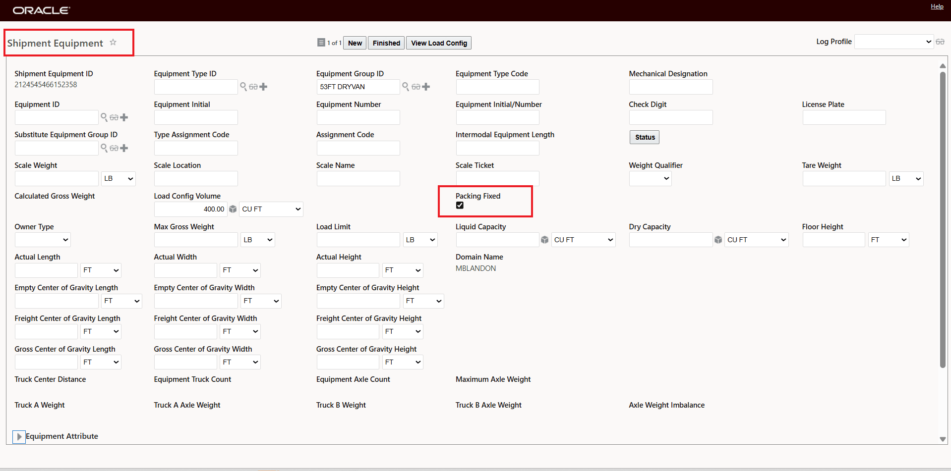 Shipment Equipment - Packing Fixed Check Box