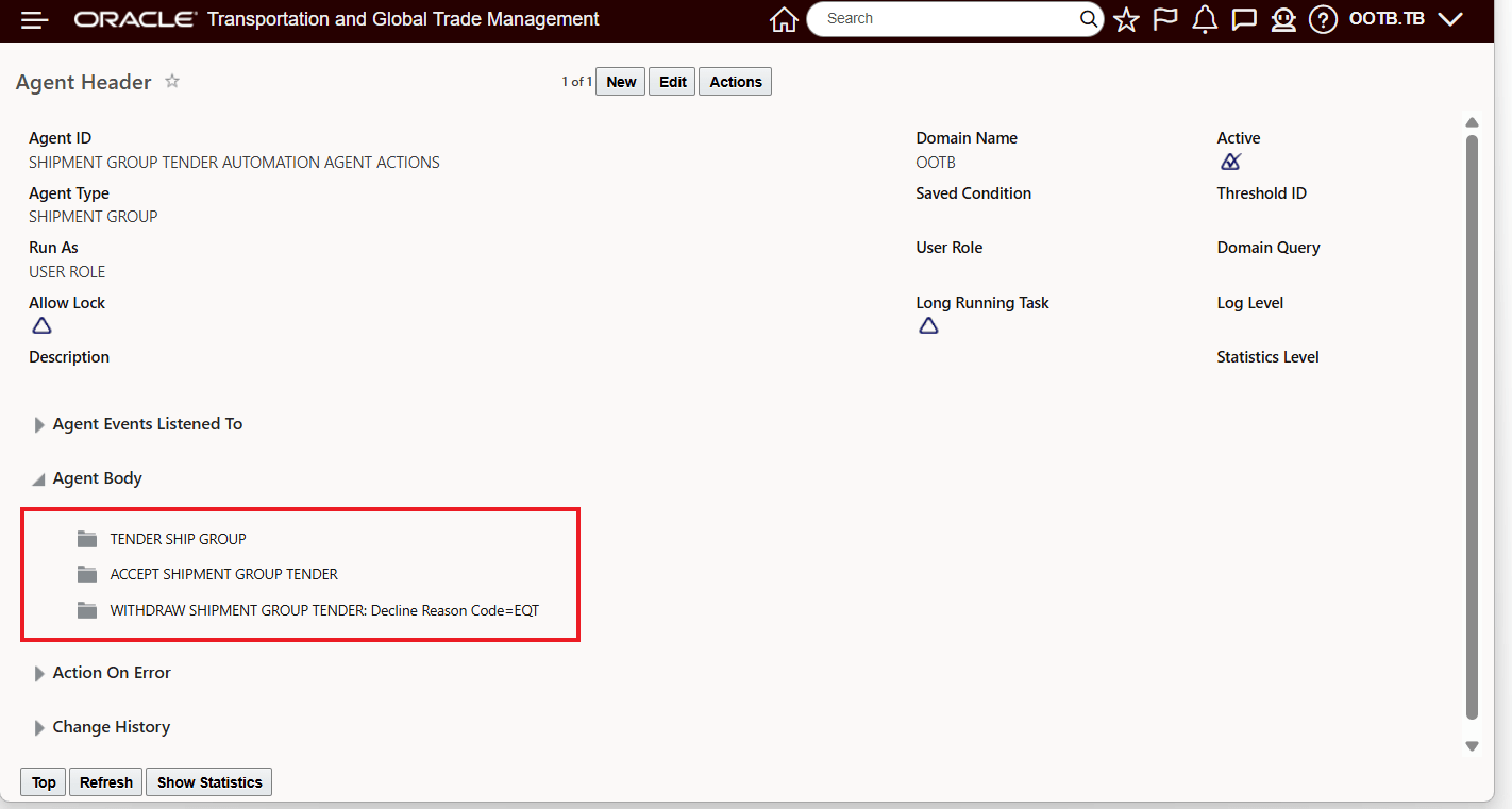 Shipment Group Tender Agent Actions