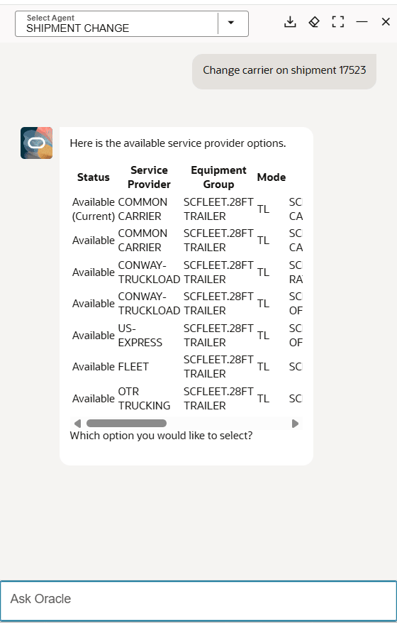 Shipment Change - Change Service Provider Input