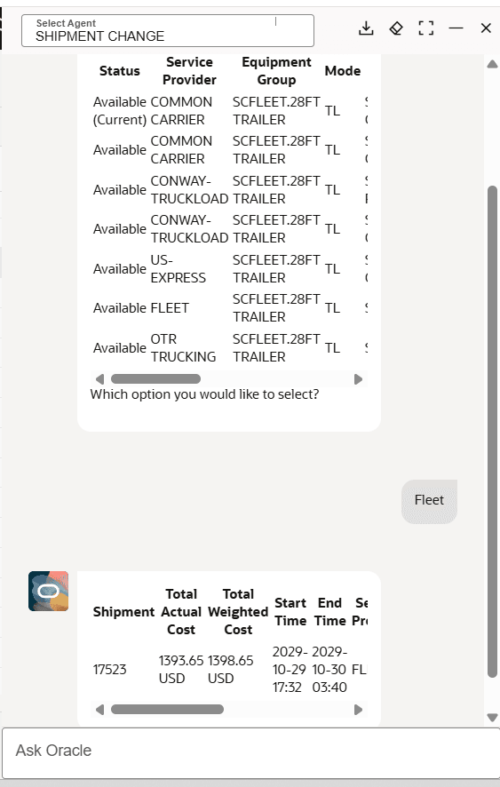 Shipment Change - Change Service Provider Selection