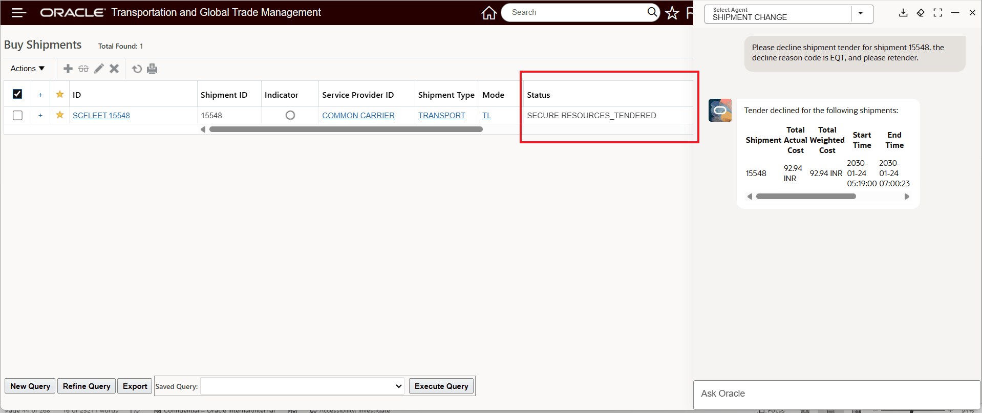 Shipment Change - Decline Tender With Reason Code And Retender