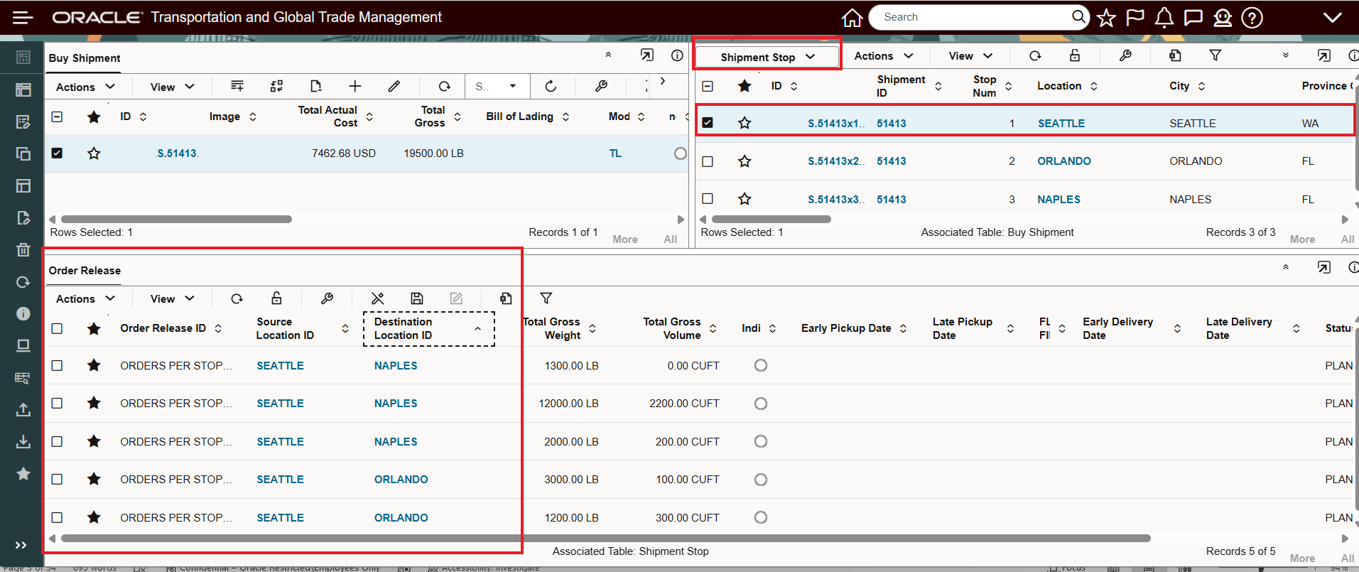 Order Releases For Shipment Stop - Saved Query Example - Stop 1 Pickup