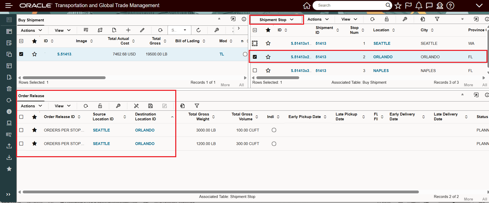 Order Releases For Shipment Stop - Saved Query Example - Stop 2 Delivery