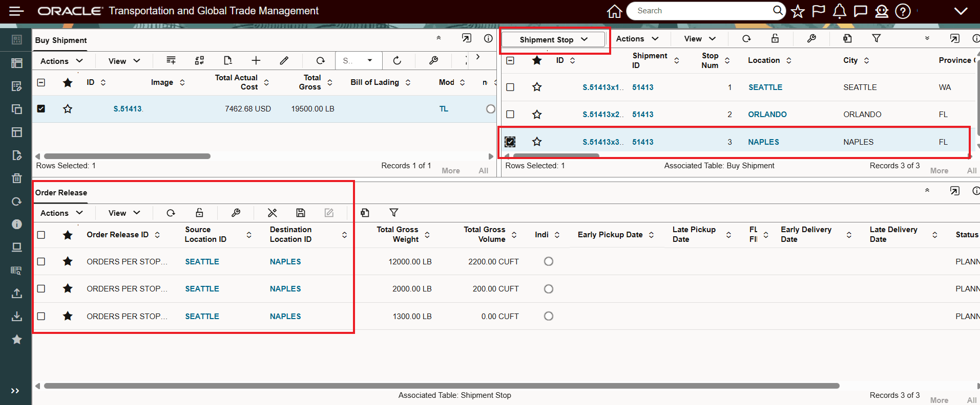 Order Releases For Shipment Stop - Saved Query Example - Stop 3 Delivery