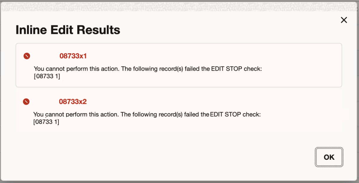Scenario 2 - USE SINGLE TRANSACTION FOR DETAIL TABLE UPDATES=TRUE - Error Message