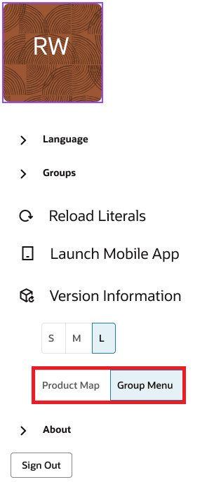 User Settings Home Screen