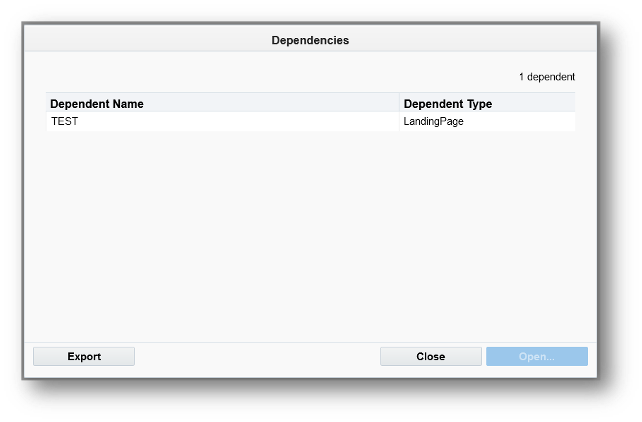 Screen capture showing new form dependency's export button 