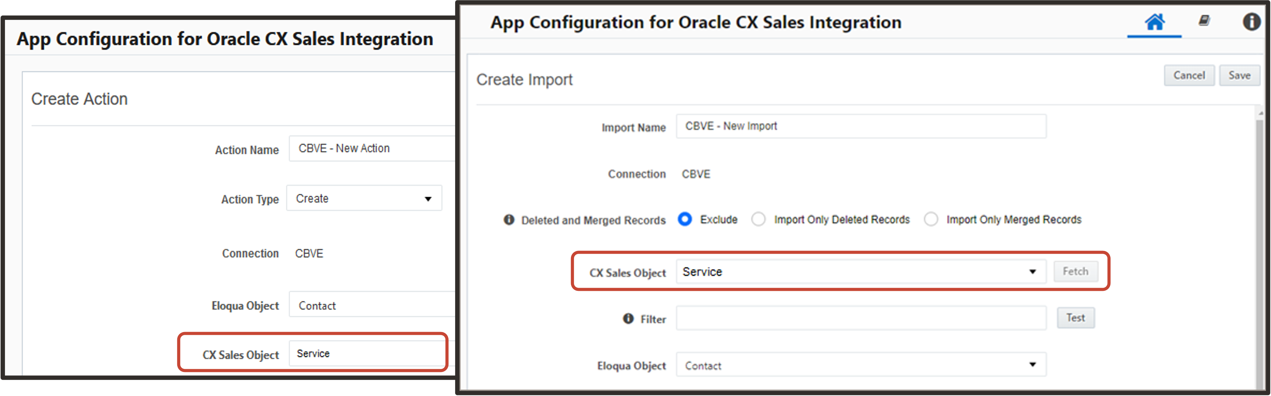 Screen capture showing the new feature to create service requests from Eloqua